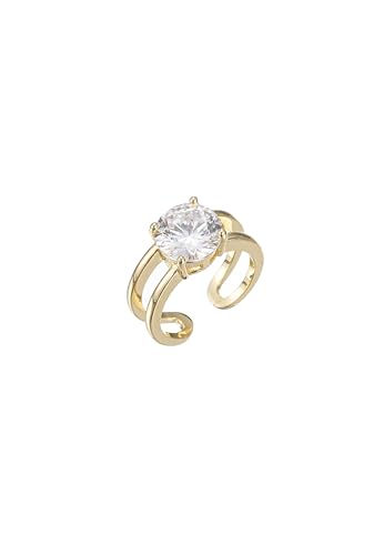 Leslii Damen-Ring Funkel Glasstein Glitzer Ring Statement verstellbar Schmuck (Gold Weiß) von Leslii