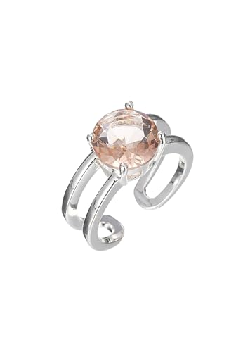 Leslii Damen-Ring Funkel Glasstein Glitzer Ring Statement verstellbar Schmuck (Silber Braun) von Leslii