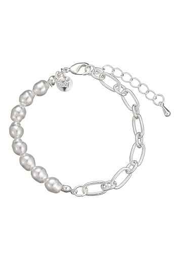Leslii Damen Schmuck Set Glieder weiße Perlen kurze Halskette Armband Silber Weiß (Armband) von Leslii