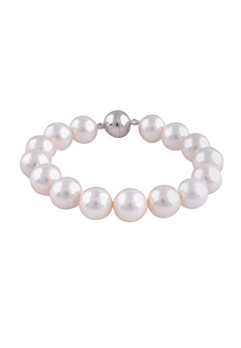 Leslii Damen-armband weißes Perlen-Armband Pearls Perlen-Schmuck echte Muschelkern-Perlen 19cm Magnetverschluss Weiß von Leslii