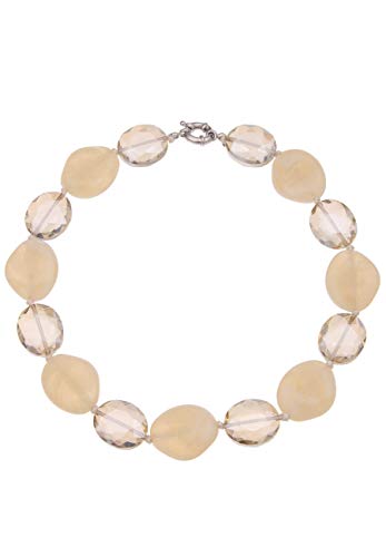 Leslii Damenkette Glas Ovale Statementkette Glas-Kette beige Halskette kurze Modeschmuck-Kette Länge 47cm in Beige von Leslii