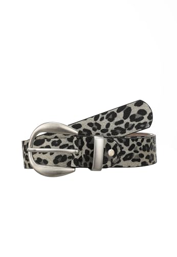 Leslii Damen Gürtel Leo 3cm Animal Print Muster-Gürtel Grau Schwarz Größe 85 von Leslii