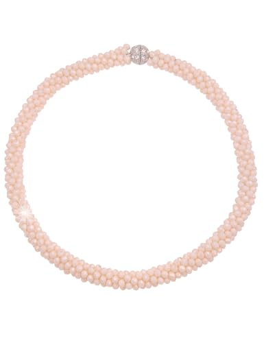Leslii Kurze Halskette Klara Kristallkorn Collier Glasperlen-Kette Kristalle Halschmuck Magnet-Verschluss (Beige) von Leslii