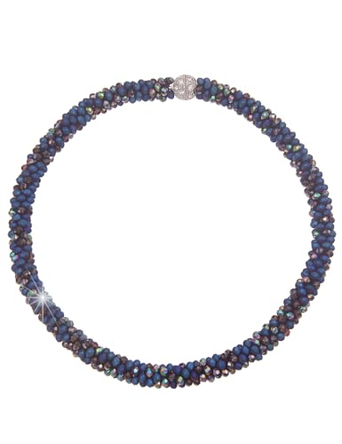 Leslii Kurze Halskette Klara Kristallkorn Collier Glasperlen-Kette Kristalle Halschmuck Magnet-Verschluss (Dunkelblau) von Leslii