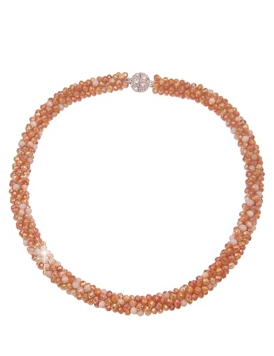 Leslii Kurze Halskette Klara Kristallkorn Collier Glasperlen-Kette Kristalle Halschmuck Magnet-Verschluss (Hellbraun-Beige) von Leslii