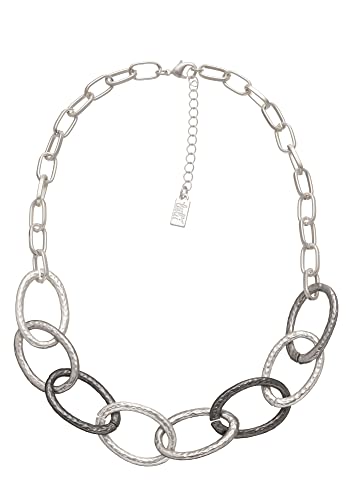 Leslii Damen-Kette kurze Halskette Swing Oval Silber Gehämmert Statement-Kette Glieder Silber Schwarz von Leslii