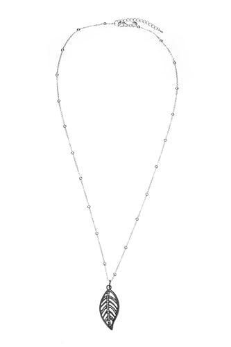 Leslii Lange Halskette Glitzer Blatt-Anhänger Damen-Kette Schmuck Schwarz Silber von Leslii