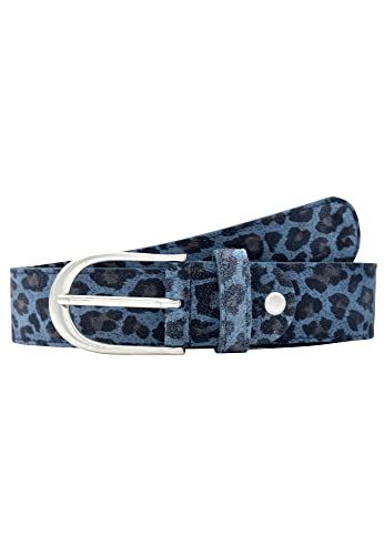 Leslii Premium Gürtel Leo Print Leder-Gürtel 4cm Veloursleder in Blau Größe 90 von Leslii