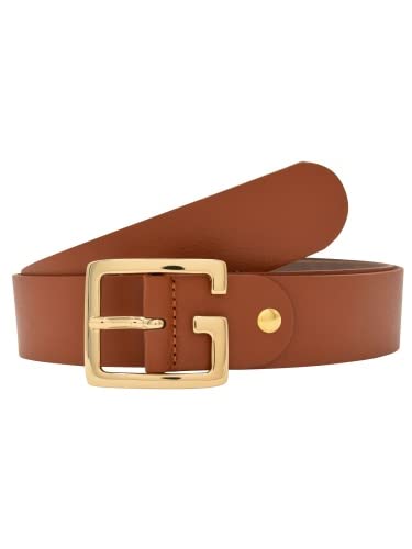 Leslii Premium Gürtel echter Leder-Gürtel brauner Gürtel 4cm Kalbs-Nappaleder Narbung Cognac Eisgold Größe 85 von Leslii