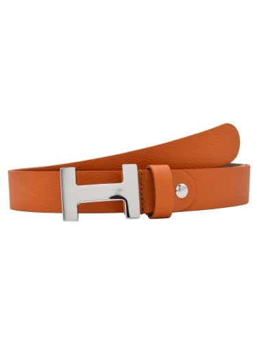 Leslii Premium Gürtel echter Leder-Gürtel oranger Gürtel Kalbs-Nappaleder Narbung Orange Silber Größe 95 von Leslii