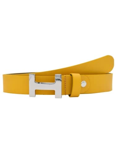 Leslii Premium Gürtel echter Leder-Gürtel senfgelber Gürtel Kalbs-Nappaleder Narbung Mustard Silber Größe 95 von Leslii