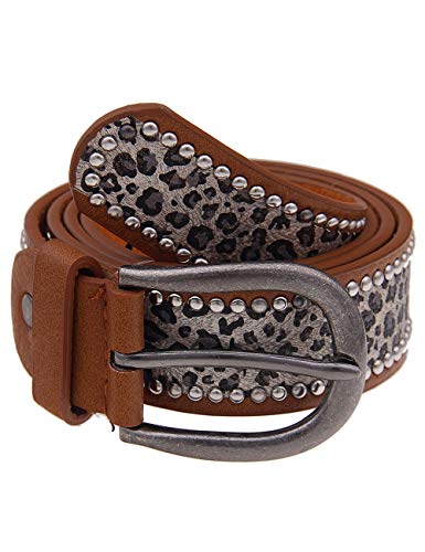 Leslii brauner Damen-Gürtel Animal-print Leoparden-Gürtel Braun Grau 3cm breit Kunstleder Größe 110 L 40 42 Nieten von Leslii