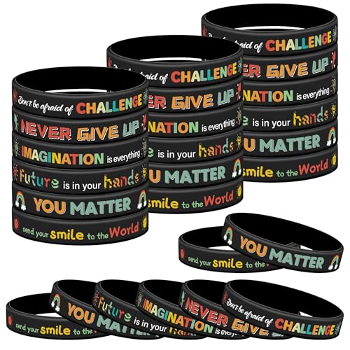 Lesnala 48 inspirierende Gummi-Armbänder (schwarzer Hintergrund) von Lesnala