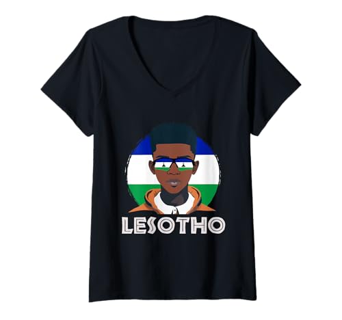 Damen Lesotho, Lesotho Flagge, Lesotho Boy, African Boy, Lesotho T-Shirt mit V-Ausschnitt Damen Lesotho, Lesotho Flagge, Lesotho Boy, African Boy, Lesotho T-Shirt mit V-Ausschnitt von Lesotho Flag Gifts for Lesotho Teens & Boys