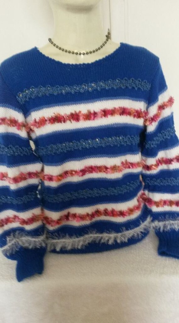 Luxus Damen Pullover "Anny Blat" Bleu/Rouge/Blanc von LespullsdeLine