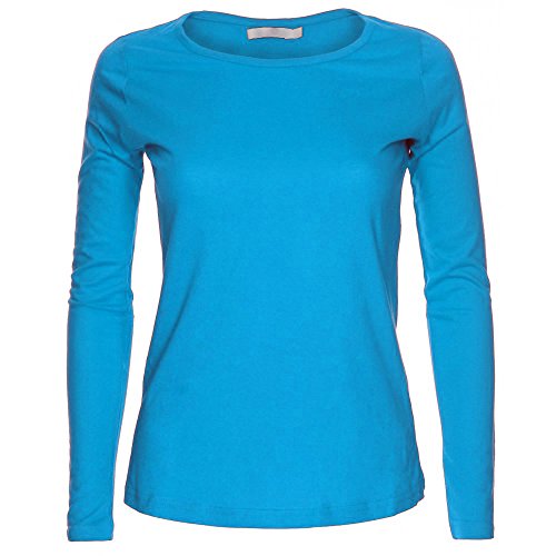 LessThanTenQuid Missloved® langärmliges, einfarbiges Damen-Top mit Rundhalsausschnitt, Größen 34-44 Gr. 38/40 DE, Türkis von LessThanTenQuid