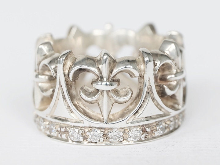 Fleur De Lis Kronenring, Silber Kronenring, Königskronenring, Kronenring Silber, Königskronenring, Kronenring, Fleur De Lis Ring, Fleur von Lessaremore