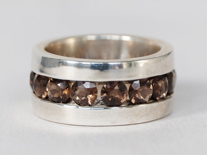 Quarz Statement Ring, Natürlicher Rauchquarz Ring, Massiver Sterling Silber Handgemachter Edelsteinring, Schwerer Ring von Lessaremore