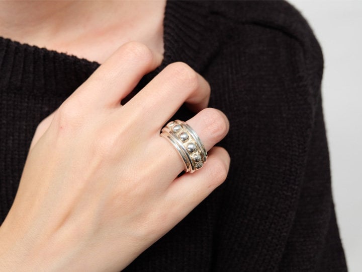 Schwerer Trommelring, Großer Silberring, 925 Grober Schwerer Abstrakter Ring, Massiver Silberring von Lessaremore