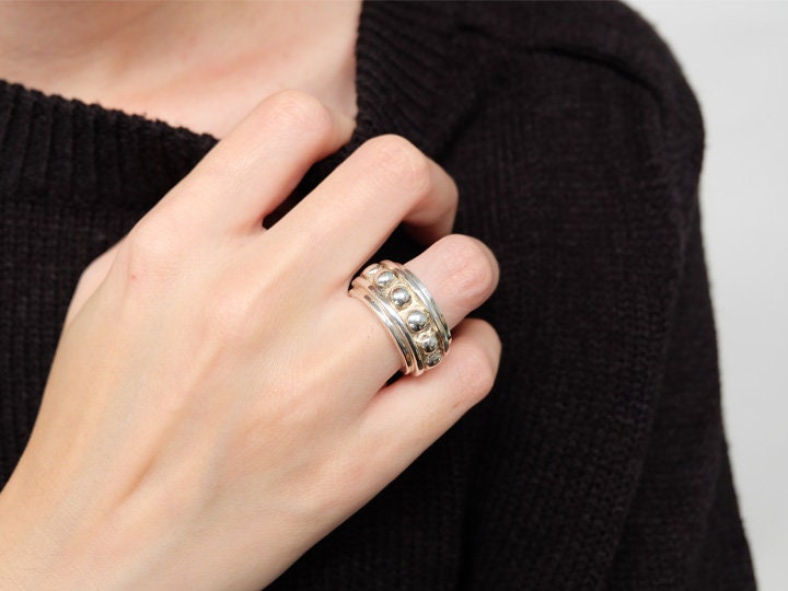 Schwerer Trommelring, Großer Silberring, 925 Grober Schwerer Abstrakter Ring, Massiver Silberring von Lessaremore