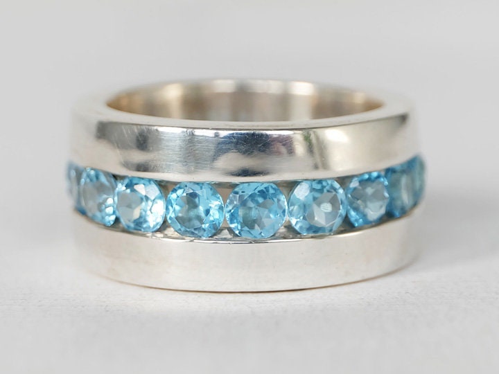 Topas Statement Ring, Blauer Topas Ring, Massiver Silber 925 Massiv Schwerer Dezember Geburtsstein, Großer Ring von Lessaremore