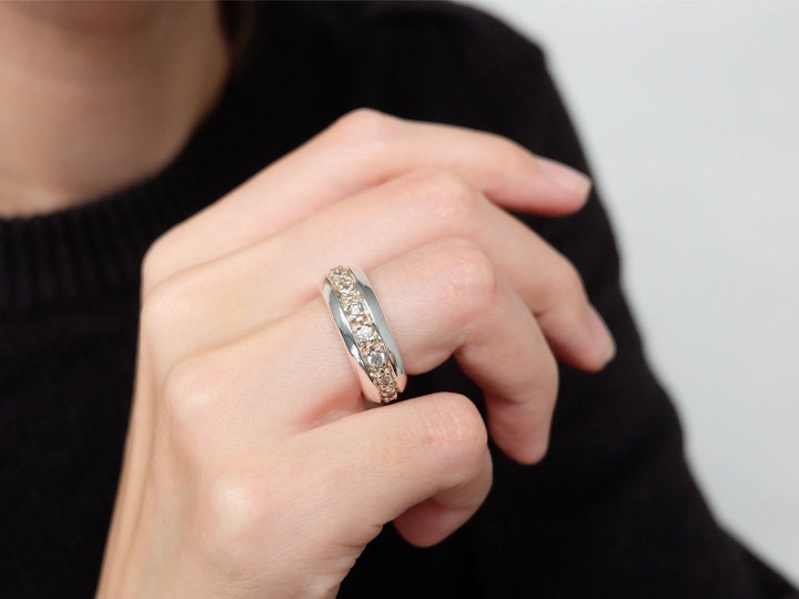 Zirkonia Statement Ring, Zirkonia Ring, Bandring Silber, Cz Großer Schwerer Breiter Bandring, Massiver Ring von Lessaremore