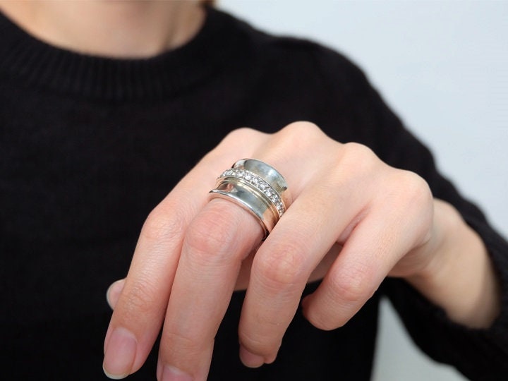 Zirkonia Statement Ring, Zirkonia Ring, Weißer Cz Großer Schwerer Breiter Bandring, Statement Ring von Lessaremore