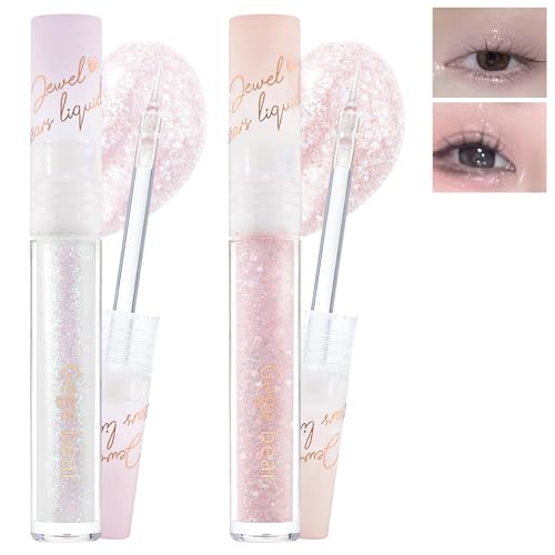 2 Pcs Flüssiges Glitzer Lidschatten, Diamond Glitter Lidschatten & Eyeliner 2-in-1 zum Aufhellen der Augen, Schimmer Highlight Metallic Liquid Eyeshadow, Glitzer Augen-Make-up für Frauen-03+04 von Lestpola