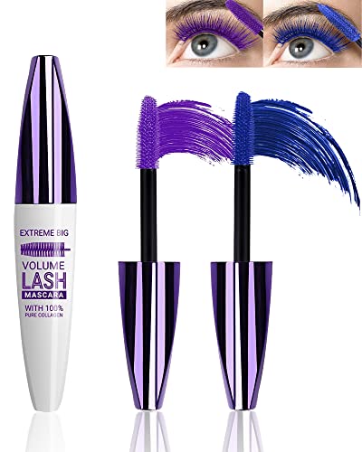 2PCS Blue Purple 5D Telescopic Mascara for Eyelashes, Waterproof Smudge-proof Long Lasting Colored Mascara, Voluminous Curling Non-clump Mascara, False Lash Effect Extension Makeup, Cosplay Party Use von Lestpola