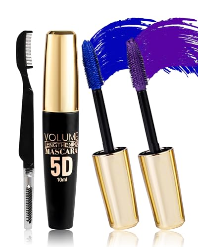 2PCS Blue Purple Waterproof Mascara for Eyelashes, 5D Silk Fiber Liquid Lash Extensions Colored Mascara with Folding Eyelash Comb Brush, Volumizing and Thick,Smudge-proof Long Lasting, Party Stage Use von Lestpola