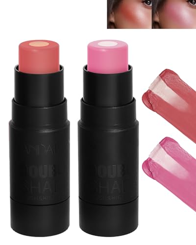 2 Pcs Creme Blush Stick, 2-In-1 Multi-use Rouge & Highlighter Stift für Die Wangen, Wasserfest Contouring Blush Stick, Leichtgewicht Langanhaltend, Farbe Natürliche Rouge Make-up Stick für Frauen-5+6 von Lestpola