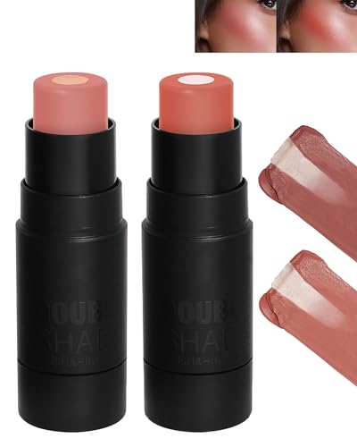 2 Pcs Creme Blush Stick, 2-In-1 Multi-use Rouge & Highlighter Stift für Die Wangen, Wasserfest Contouring Blush Stick, Leichtgewicht Langanhaltend, Farbe Natürliche Rouge Make-up Stick für Frauen-3+4 von Lestpola