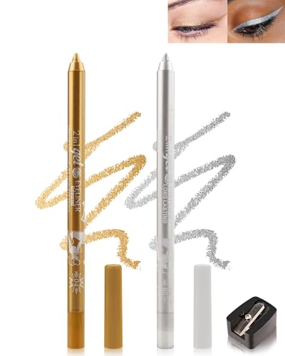 2Pcs Glitzer Gel Eyeliner, Gold Silber Metallic Shimmer Kajalstift Wasserfest, Langlebig, Wischfest Eyeliner mit Anspitzer, Hochpigmentierte Lidschattenstift, Leicht Anwendbar Makeup für Party-04+05 2Pcs Glitzer Gel Eyeliner, Gold Silber Metallic Shimmer Kajalstift Wasserfest, Langlebig, Wischfest Eyeliner mit Anspitzer, Hochpigmentierte Lidschattenstift, Leicht Anwendbar Makeup für Party-04+05 von Lestpola