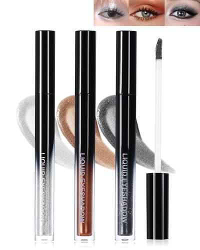 3Pcs Flüssiger Glitzer Lidschatten Set, Metallic Glitter Eyeshadow Langlebig Glänzend, Wasserfest Schnelltrocknendes Multichrome Diamond Lidschatten, Smokey Augen Makeup Set für Party-01+02+03 von Lestpola