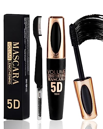 Black Waterproof Mascara for Eyelashes, 5D Silk Fiber Liquid Lash Extensions Colored Mascara with Folding Eyelash Comb Brush, Mascara Black Volume and Length,Smudge-proof Long Lasting, Party Stage Use von Lestpola