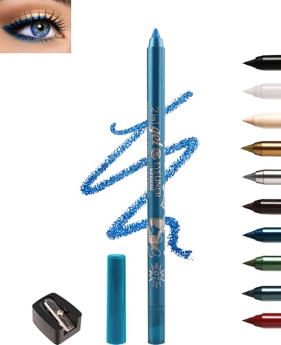 Blau Gel Eyeliner, Cremig Wasserfest Kajalstift, Langanhaltend, Wischfeste Eyelinerstift mit Anspitzer, Hochpigmentierter Mkroglitter Lidschattenstift für Empfindliche Augen, Leicht Aufzutragen-07 von Lestpola