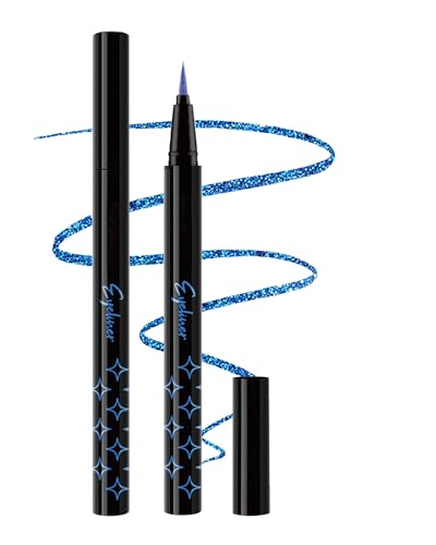 Blau Liquid Glitter Eyeliner, Metallic Finish Eyeliner Stift Wasserfest, Langlebig Wasserdicht, Smooth Flüssig Bunt Eye Pencil, Highly Pigmented Shimmer Lidschatten Liner Makeup für Cosplay Party-04 von Lestpola