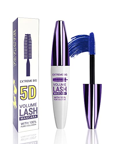 Blue 5D Telescopic Mascara for Eyelashes, Waterproof Smudge-proof Long Wear Colored Mascara, Voluminous Curling Defining Non-clump Wimperntusche, False Lash Effect Extension Makeup, Cosplay Party Use von Lestpola