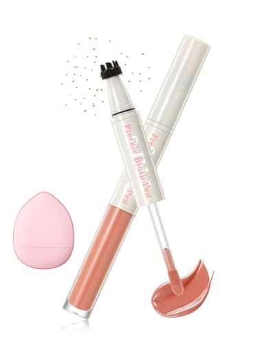 Blush Freckles Pen für Cheeks, 2 in 1 Braun Sommersprossen Stempel Stift & Coral Orange Soft Liquid Blush, Wasserfest Langanhaltender, Face Fake Freckles Rouge Stick for Natural Sunkissed Makeup-02# von Lestpola
