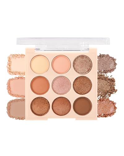 Braun Lidschatten Palette, 9 Colors Vielseitig Cream Eyeshadow, Feines und Seidiges Pulver, Glitzer Matt Lidschattenpalete Natürliches Finish, Langlebig Wasserfest, Hypoallergen Eye Makeup für Frauen von Lestpola