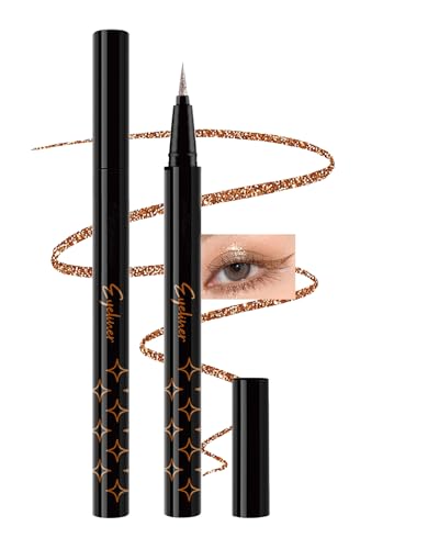 Braun Liquid Glitter Eyeliner, Metallic Finish Eyeliner Stift Wasserfest, Langanhaltende Wasserdicht, Smooth Flüssiger Bunt Eye Pencil, Highly Pigmented Shimmer Eye Liner Makeup für Stage Party-03 von Lestpola