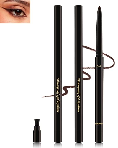 2Pcs Braun Gel Eyeliner für Ältere Frauen, Creme Smooth Matt Kajalstift Wasserfest, Langlebig Wischfest Eyelinerstift mit Anspitzer, Hypoallergen Makeup für Empfindlichen Augen, Geschenke für Frauen von Lestpola
