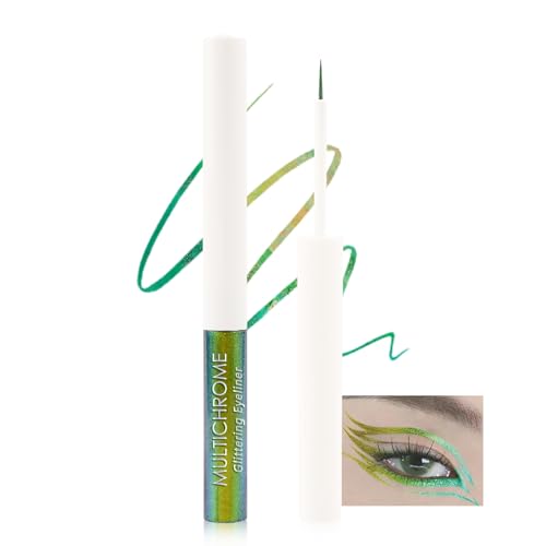 Chamäleon Glitter Liquid Eyeliner, Metallic Schimmer Eyeliner Bunt, Wasserfest Langlebige, Ultra-Fine Tip, Multichrome Hochpigmentiert Glitzer Eyeliner Lidschatten Augen-Makeup-02# Yellow Green Indigo von Lestpola