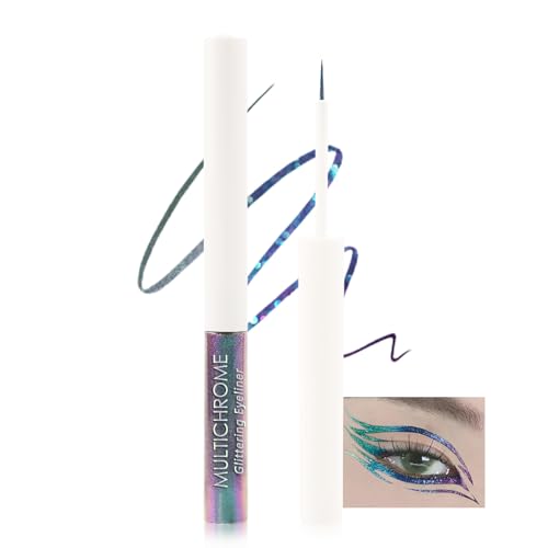 Chamäleon Glitter Liquid Eyeliner, Metallic Schimmer Eyeliner Bunt, Wasserfest Langlebige, Ultra-Fine Tip, Multichrome Hochpigmentiert Glitzer Eyeliner Lidschatten Augen-Makeup-05# Purple Green Indigo von Lestpola