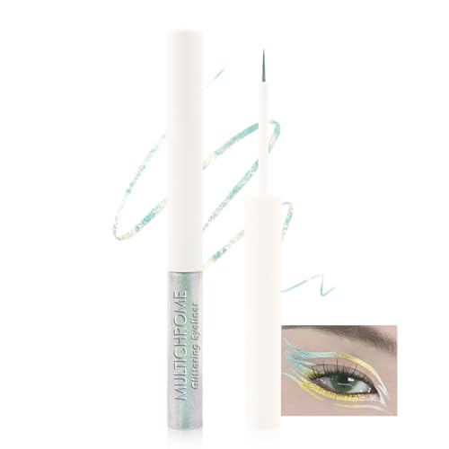 Chamäleon Glitter Liquid Eyeliner, Metallic Schimmer Eyeliner Bunt, Wasserfest Langlebige, Ultra-Fine Tip, Multichrome Hochpigmentiert Glitzer Eyeliner Lidschatten Make-up-06# Pale Pink Yellow Blue von Lestpola