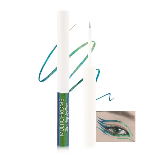 Chamäleon Glitter Liquid Eyeliner, Metallic Schimmer Flüssiger Eyeliner Bunt, Wasserfest Langlebige, Ultra-Fine Tip, Multichrome Hochpigmentiert Glitzer Eyeliner Lidschatten Make-up-01# Green Indigo von Lestpola