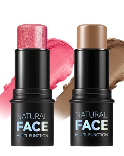 2Pcs Rouge & Contouring Stick, Smooth Cream Multi-use Face Makeup Stick, Langanhaltende Wasserdicht, Hochpigmentiertes Blush Bronzer Wand für alle Hauttypen geeignet, Geschenke für Frauen-03+04 von Lestpola