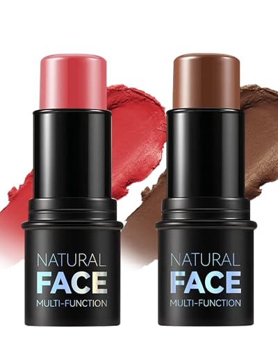 2Pcs Rouge & Contouring Stick, Smooth Cream Multi-use Face Makeup Stick, Langanhaltende Wasserdicht, Hochpigmentiertes Blush Bronzer Wand für alle Hauttypen geeignet, Geschenke für Frauen-05+06 von Lestpola