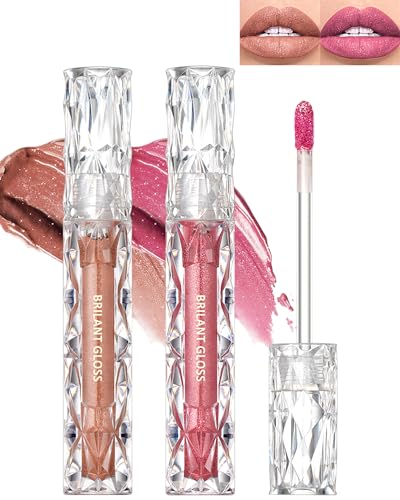 Glitzer Lipgloss Set-2Pcs Metallic Diamond Flüssiger Lippenstift, Glitter Schimmer Lip Gloss Langanhaltend Wasserdicht, Non-Stick Cup Hochpigmentiert Lip Tint Gloss Makeup für Valentinstag-07+08 von Lestpola