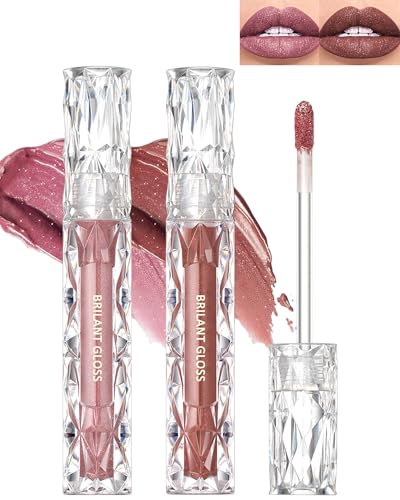 Glitzer Lipgloss Set-2Pcs Metallic Diamond Flüssiger Lippenstift, Glitter Schimmer Lip Gloss Langanhaltend Wasserdicht, Non-Stick Cup Hochpigmentiert Lip Tint Gloss Makeup für Frauen-01+02 von Lestpola